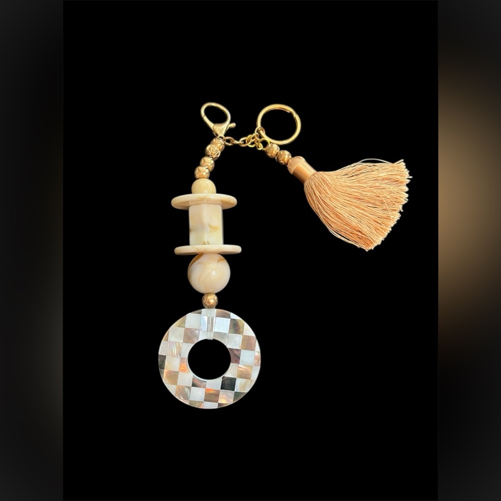 Tan and Gold Tassel Keychain or Purse Charm
